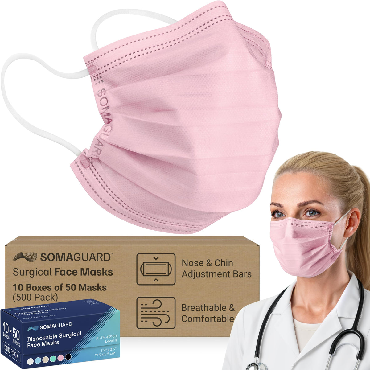 Surgical Masks Pink case pack
