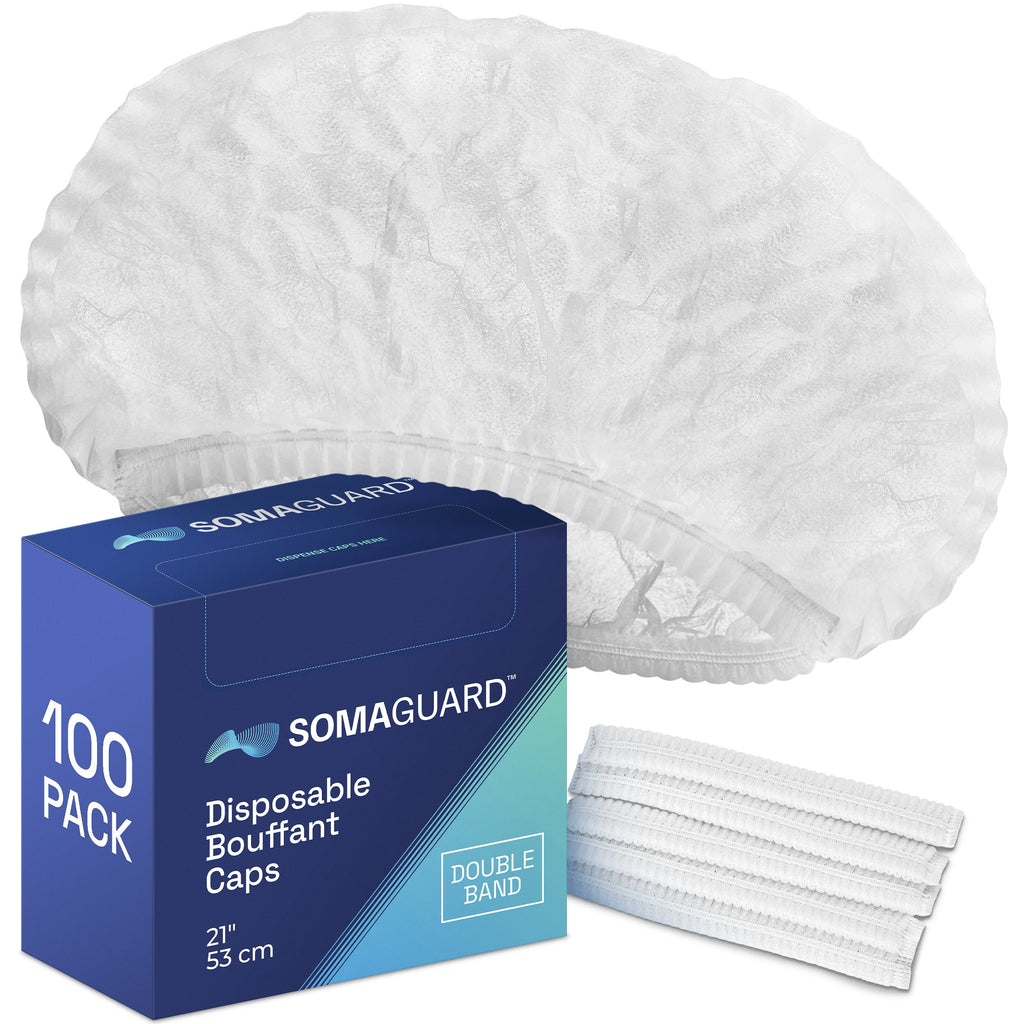 Bouffant Caps White 100 pack packaging