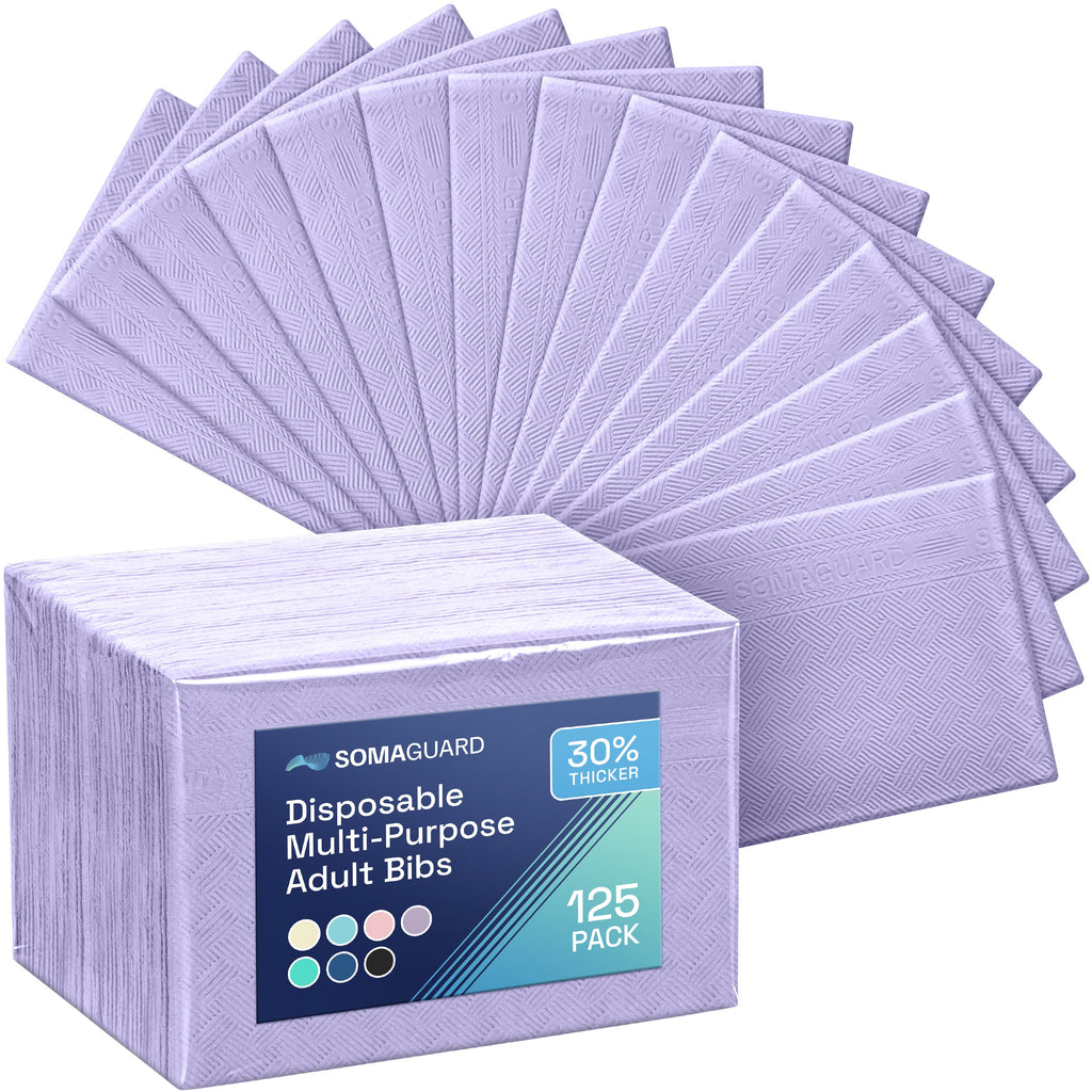 Dental Bibs Lavender 125 pack packaging