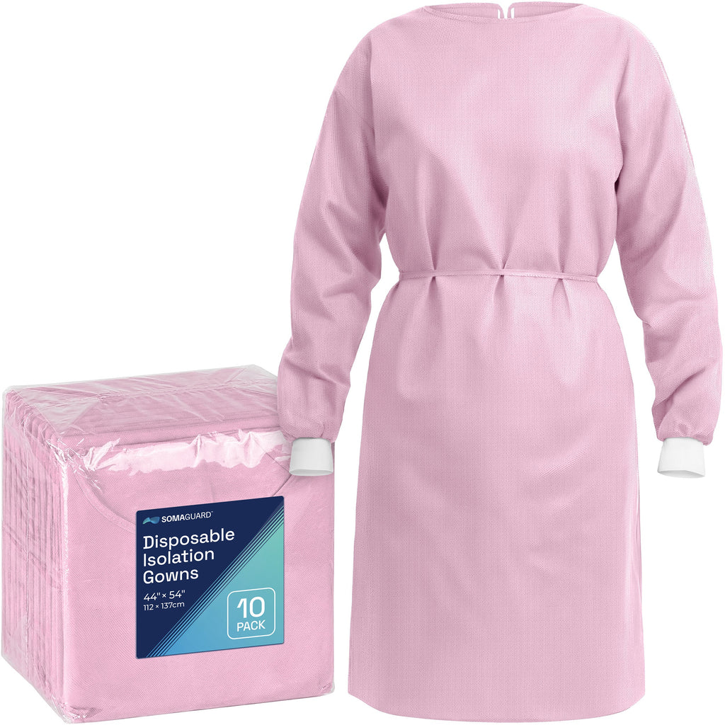 Isolation Gowns Pink 10 pack packaging