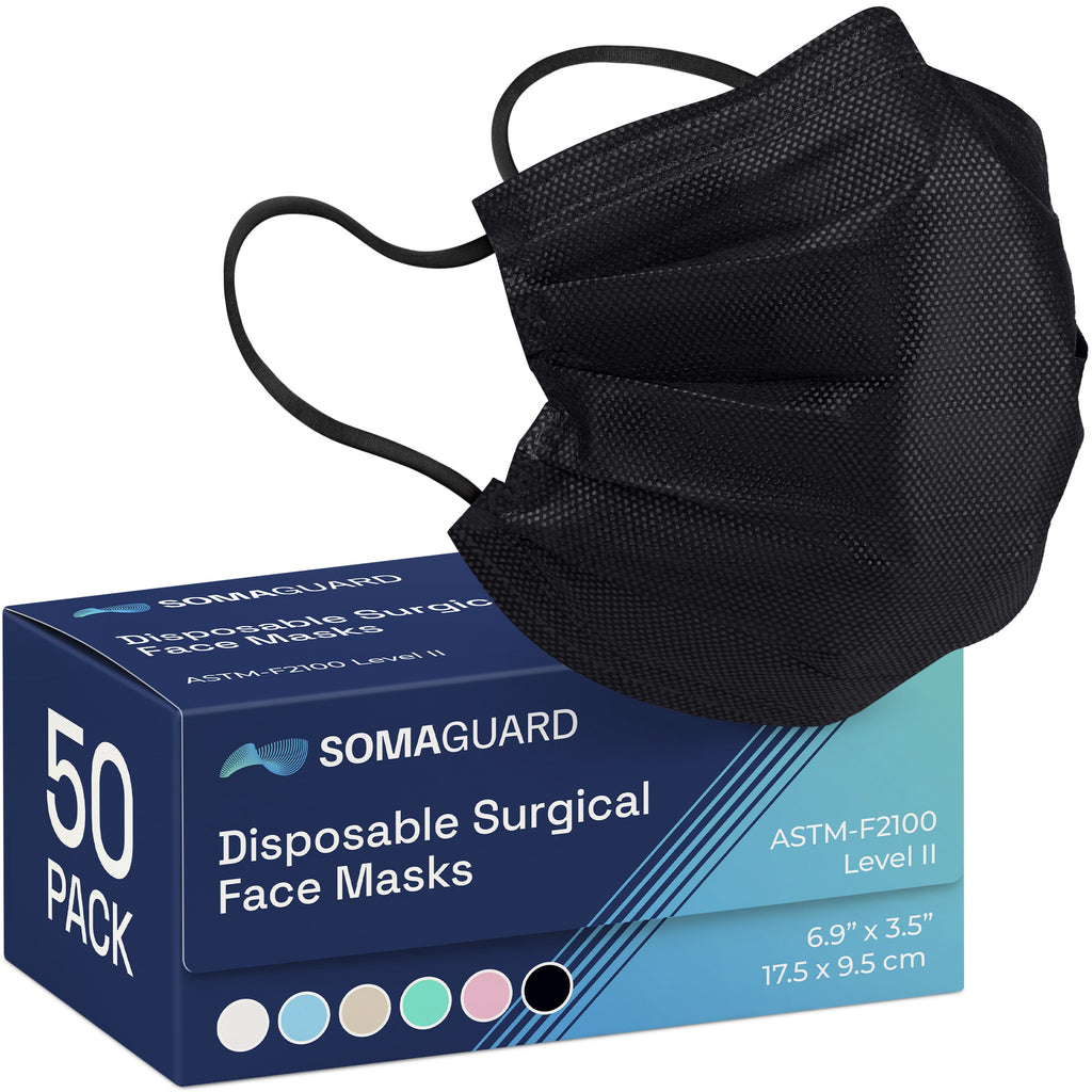 Surgical Masks Black 50 pack packaging