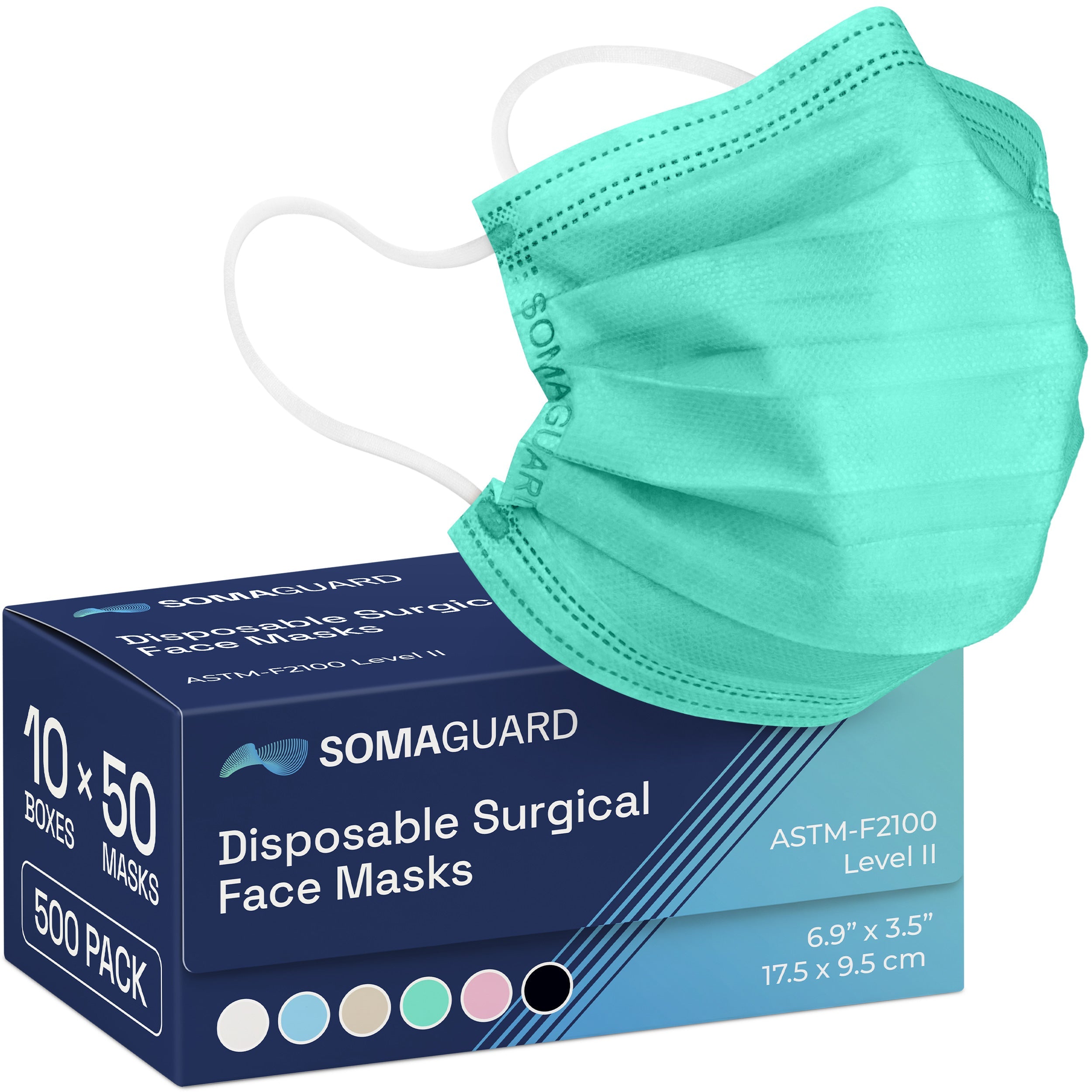 Surgical Masks Green 500 pack packaging